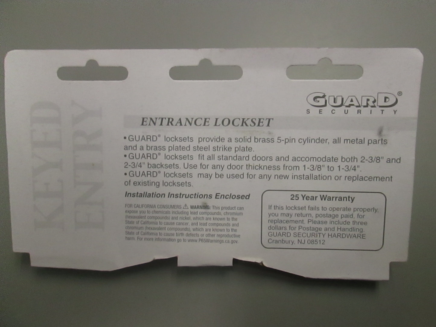 GUARD SECURITY 1990 Tubular Keyed Entry Lock