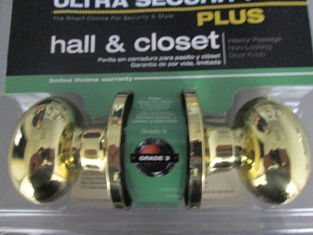Ultra 44168 Light Duty Passage Set with Stathmere (egg-shaped) Style Knobs Polished Brass