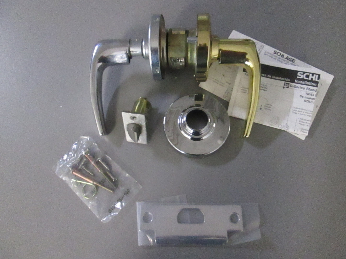 Schlage ND40S Privacy Lever Set with Athens Style Levers Split Finish Polished Brass-Polished Chrome ORIGINAL