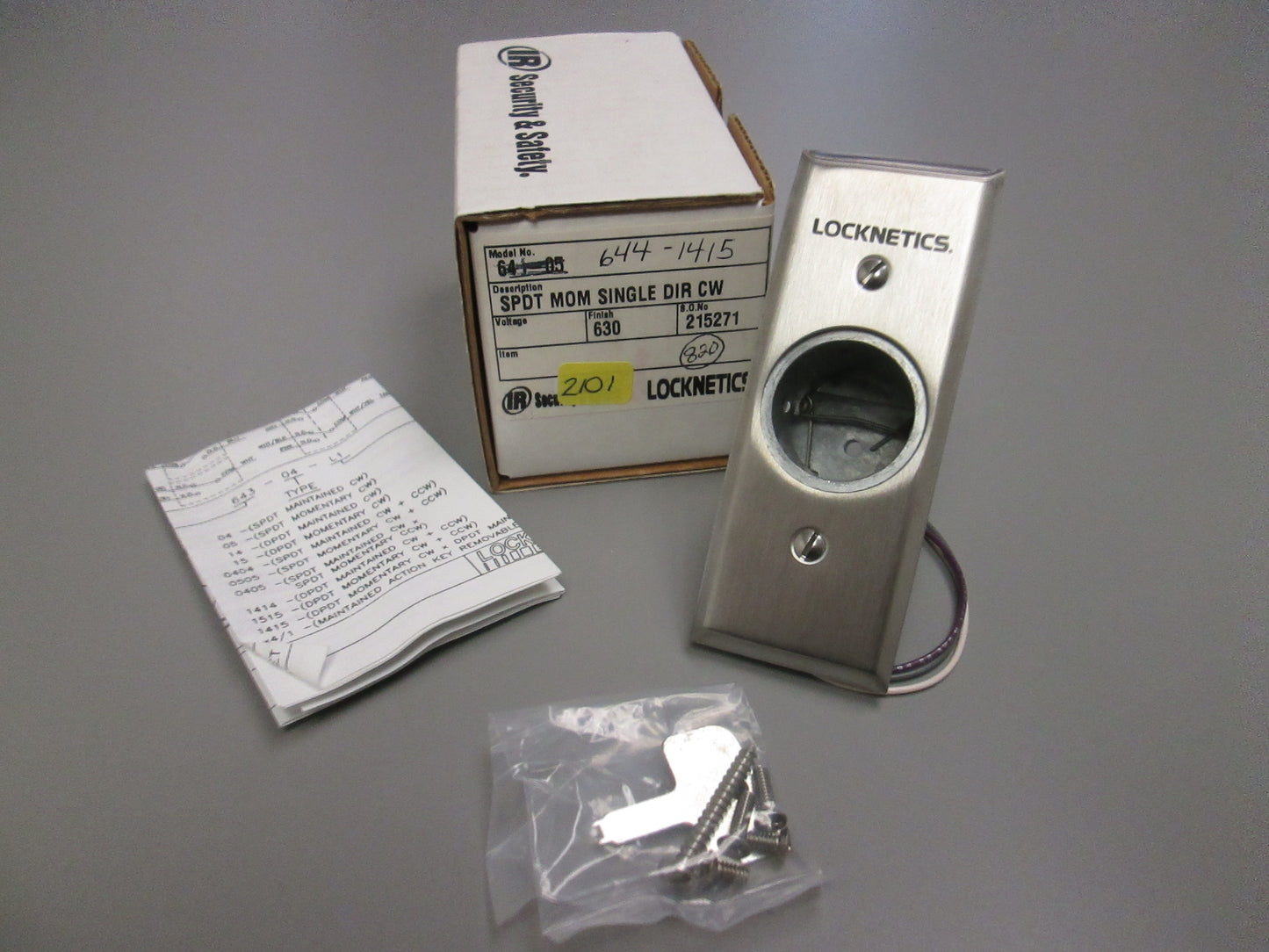 Locknetics 644-1415 Heavy Duty Key Switch Narrow Faceplate DPDT
