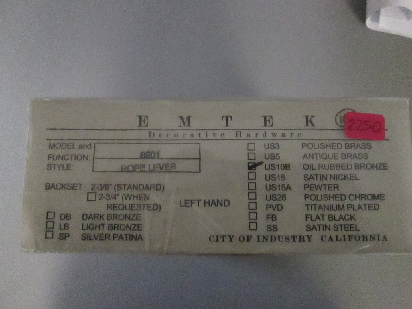 Emtek 8201 Privacy with Rope Style Lever Dark Bronze