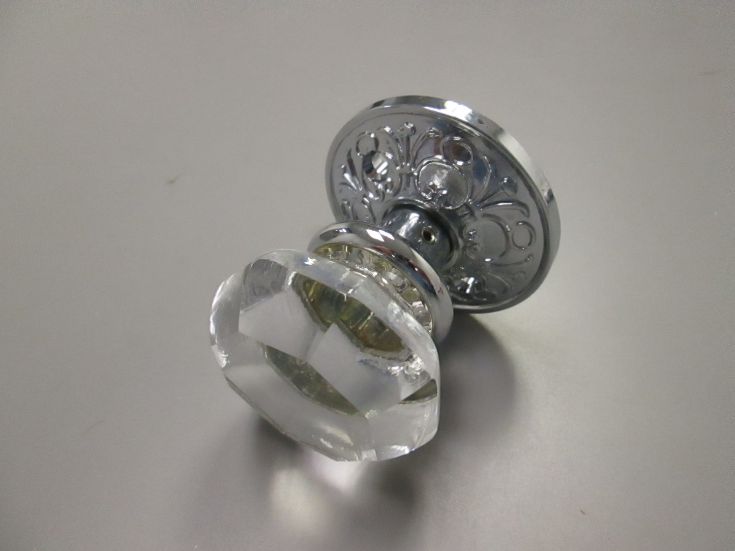 Emtek 8206 Privacy Set with Lowell Crystal Knob and Polished Chrome Lancaster Rose