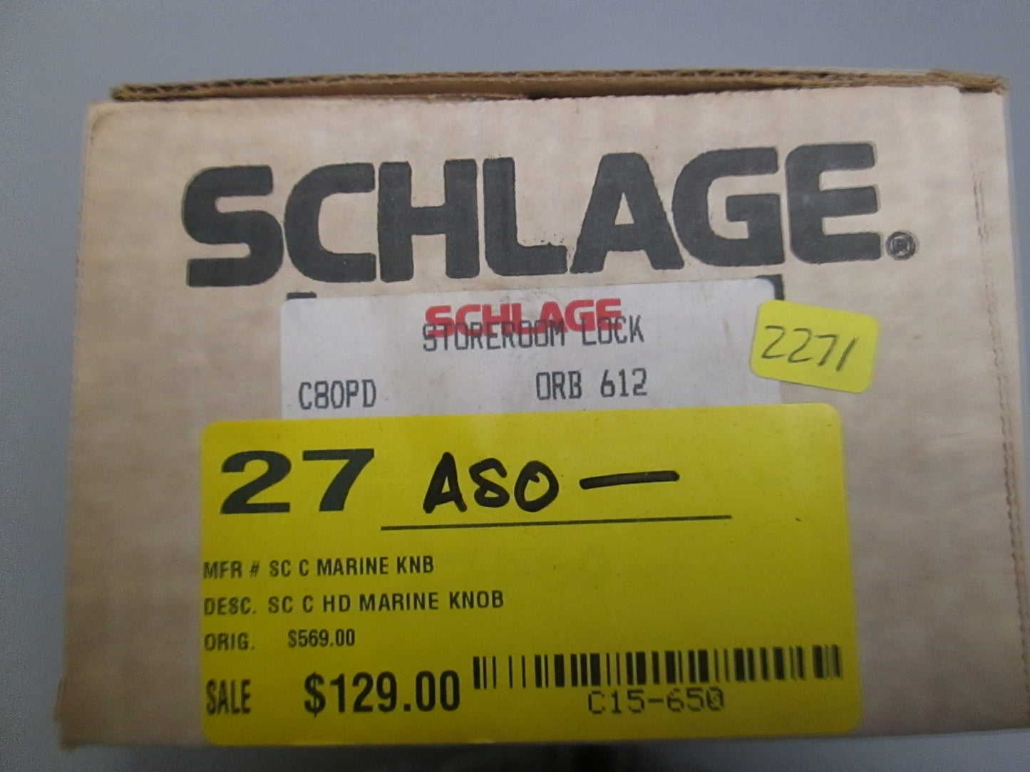 Schlage C80 PD Heavy Duty Orbit Storeroom Set 612 Finish