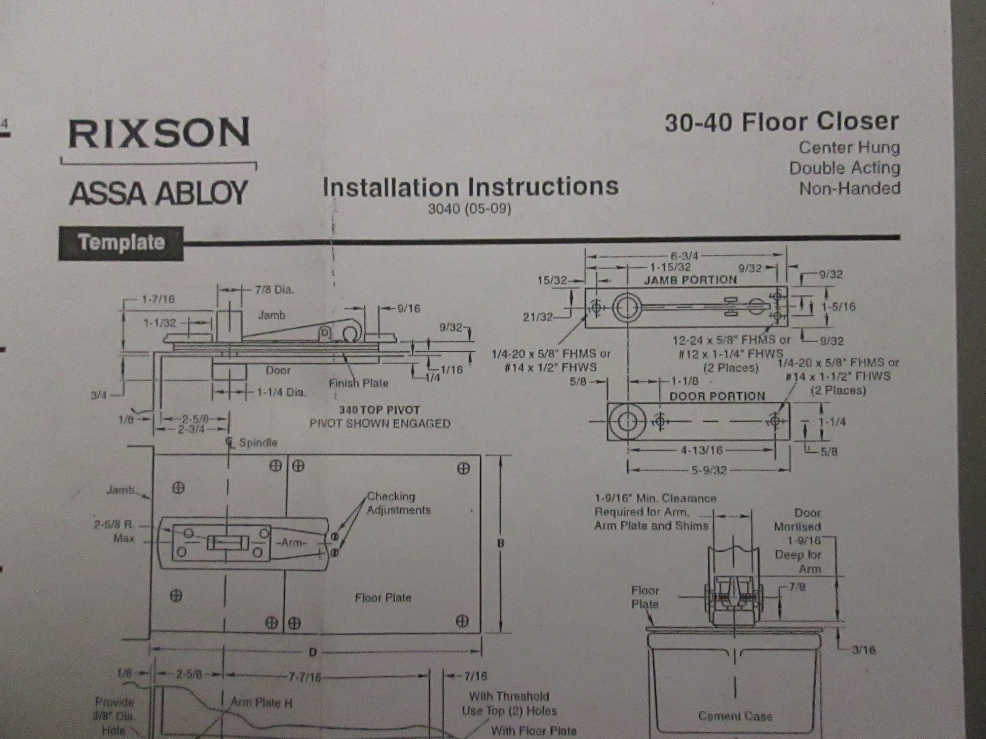 Rixson 30 Double Acting Center Hung Floor Closer Body Anne's Hardware