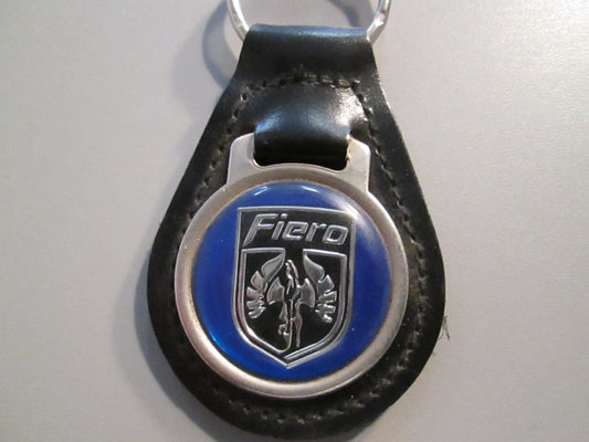 Vintage Leather Fob Key Holder for Pontiac Fiero Black and Blue