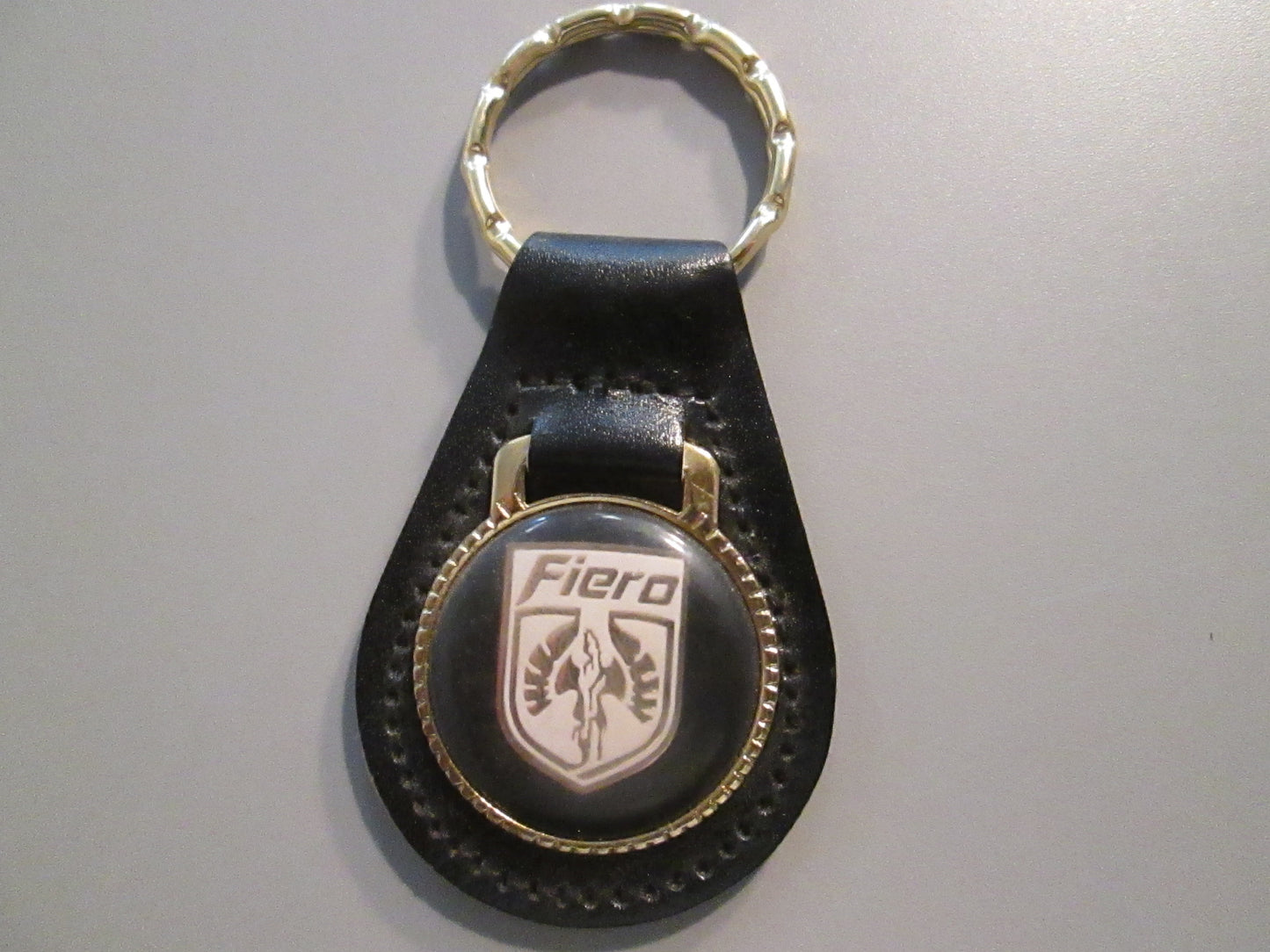 Vintage Leather Fob Key Holder for Pontiac Fiero Gold