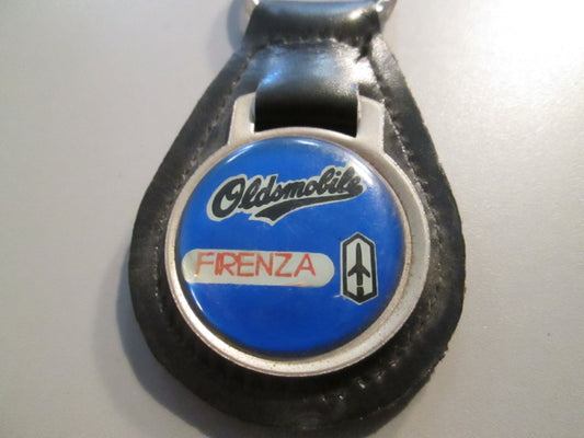 Vintage Leather Fob Key Holder for Oldsmobile Firenza Blue and Red