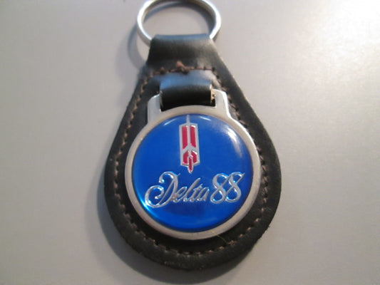 Vintage Leather Fob Key Holder for Oldsmobile Delta 88 Blue and Red