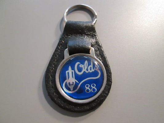 Vintage Leather Fob Key Holder for Oldsmobile Delta 88 Blue