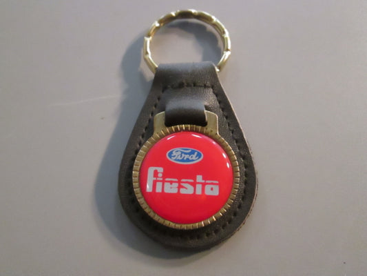 Vintage Leather Fob Key Holder for Ford Fiesta Red