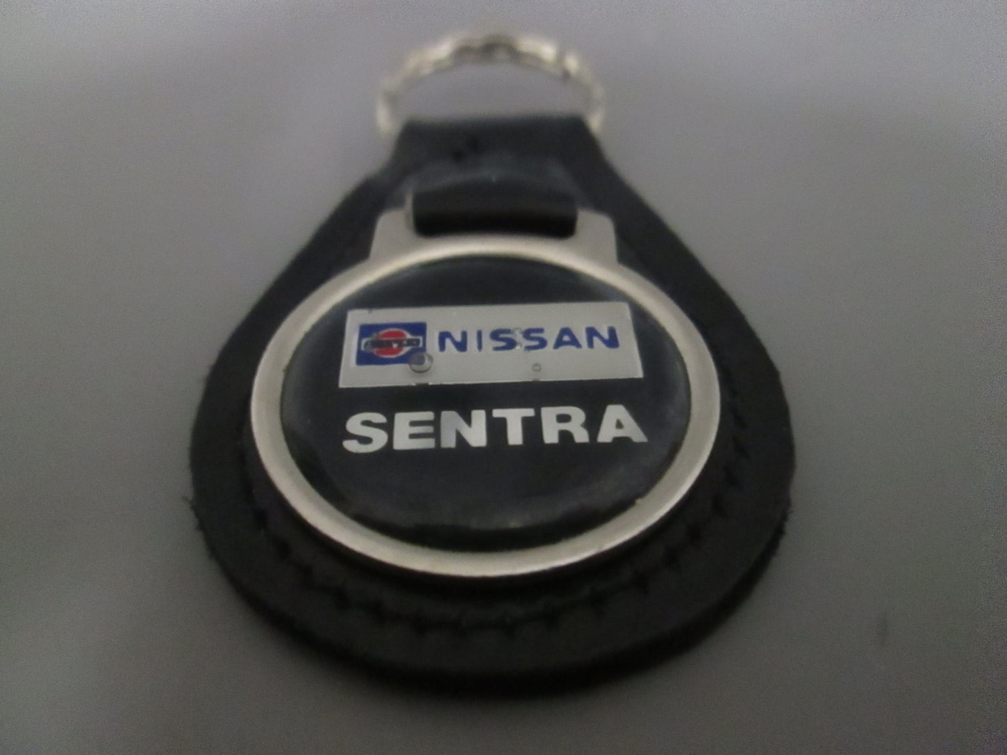 Leather Fob Key Holder for Nissan Sentra Black/Silver