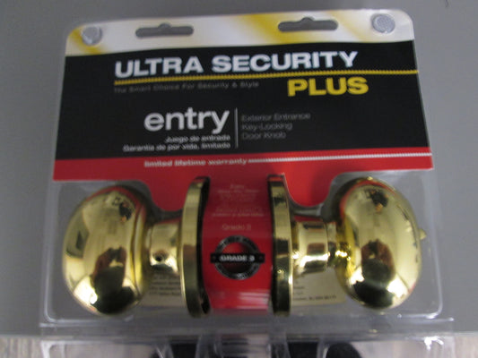 Ultra 44165 Keyed Entry Set with Strathmere (Egg-shaped) Knobs Polished Brass