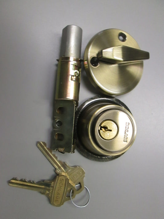 Schlage BC160P Single Cylinder Deadbolt Antique Brass