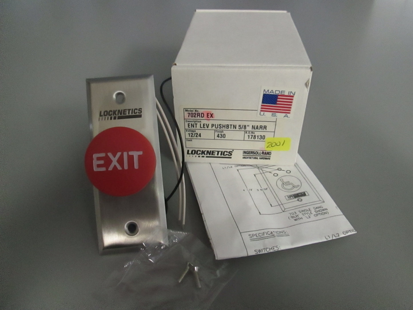 Locknetics 702 RD EX Entry Level Push Button to  Egress Electronically Locked Doors Narrow Plate