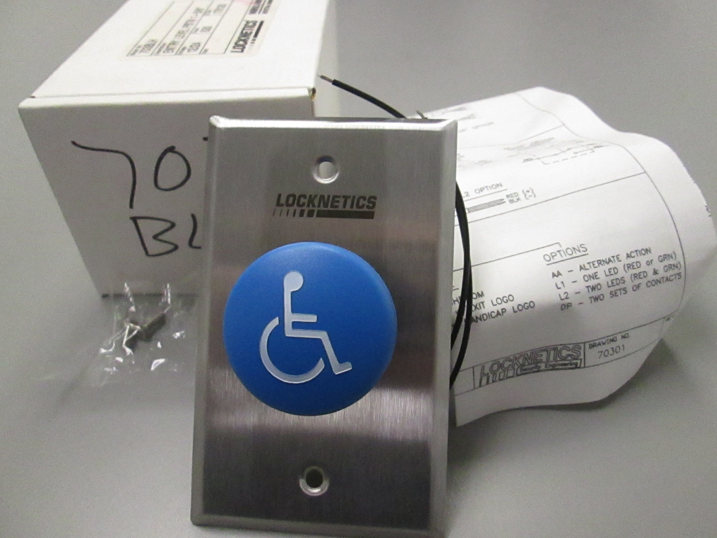 Locknetics 703 BLH Entry Level Push Button to Egress Electronically Locked Door Wide Plate