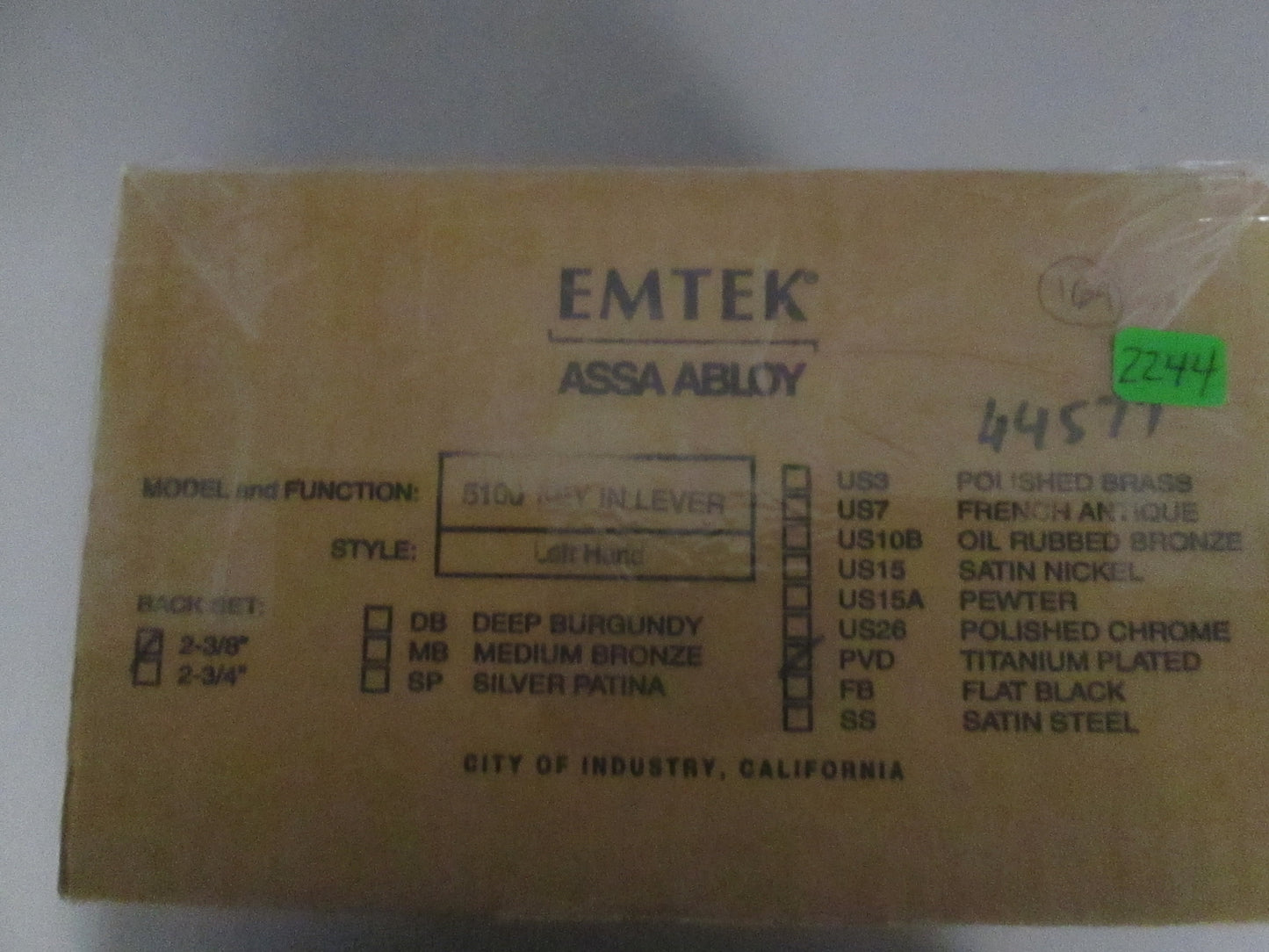 Emtek 5100 Entry Set with Durango Style Levers Titanium Plated