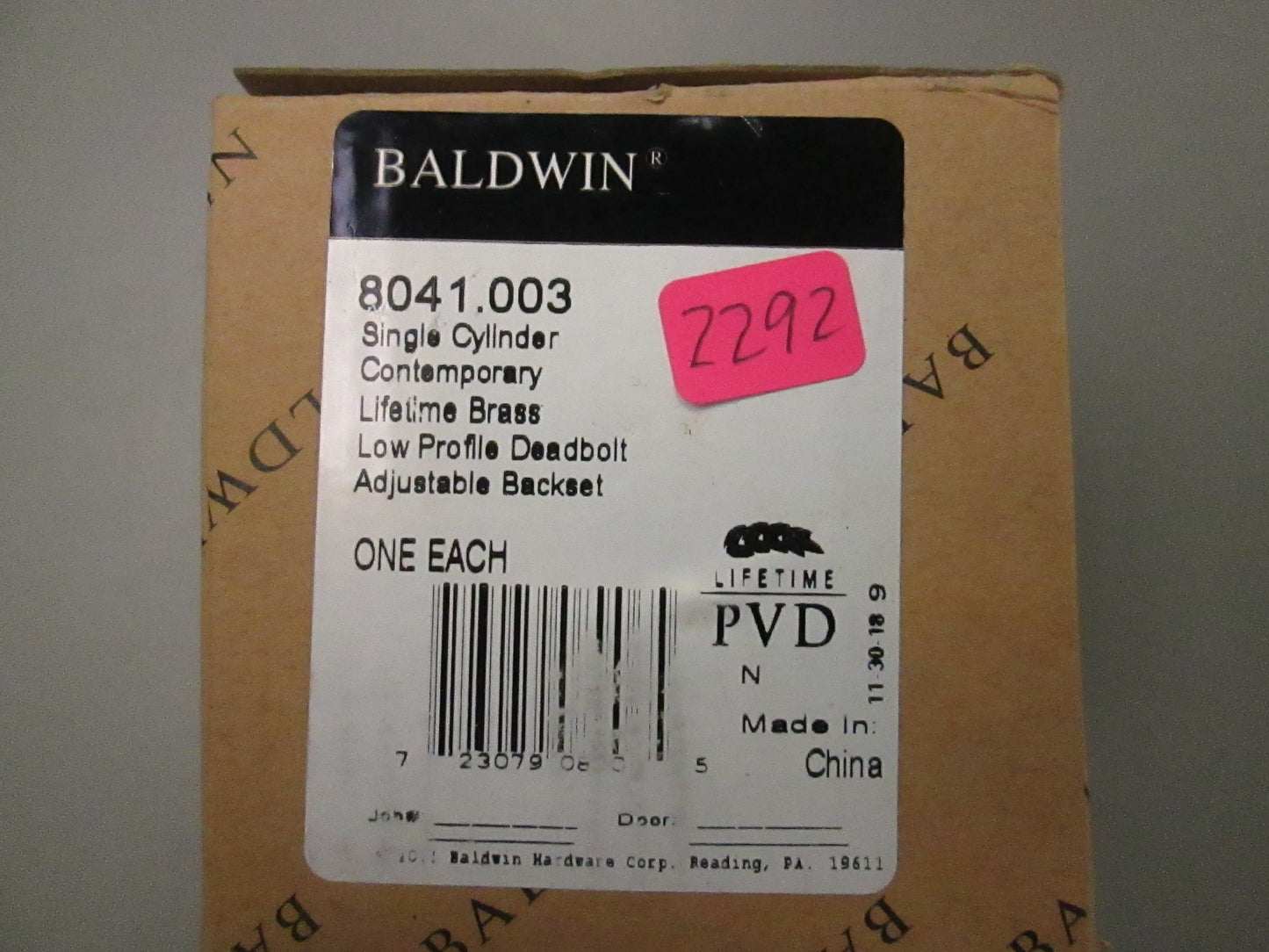 Baldwin 8041 -605 Single Cylinder Deadbolt Polished Brass