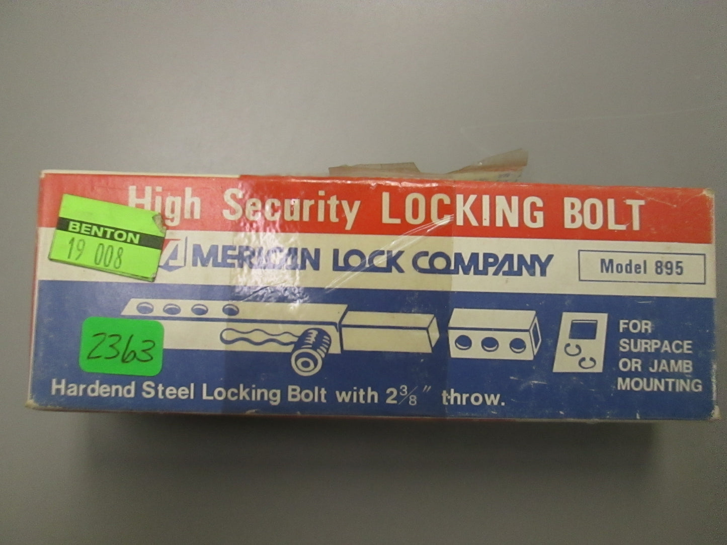 American Lock 895 Surface Bolt with 2 2/3 Throw and Padlock Holes