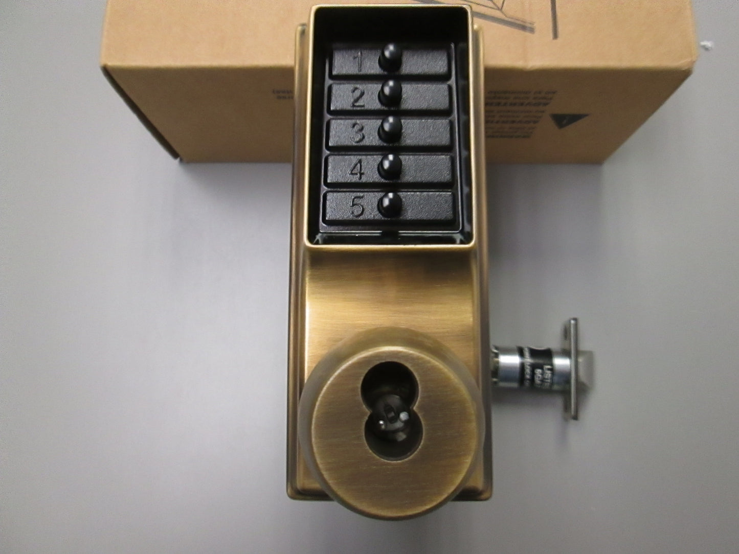 Simplex 1000 Series Mechanical Cylindrical Pushbutton Entry Lock with Removable Core Override (SFIC)  Antique Brass